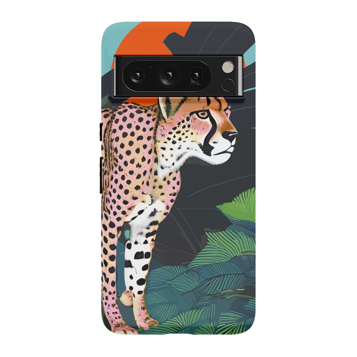 Pixel 8 Pro StrongFit The Cheetah, Tropical Jungle Animals, Mystery Wild Cat, Wildlife Forest Vintage Nature Painting by Uma Prabhakar Gokhale