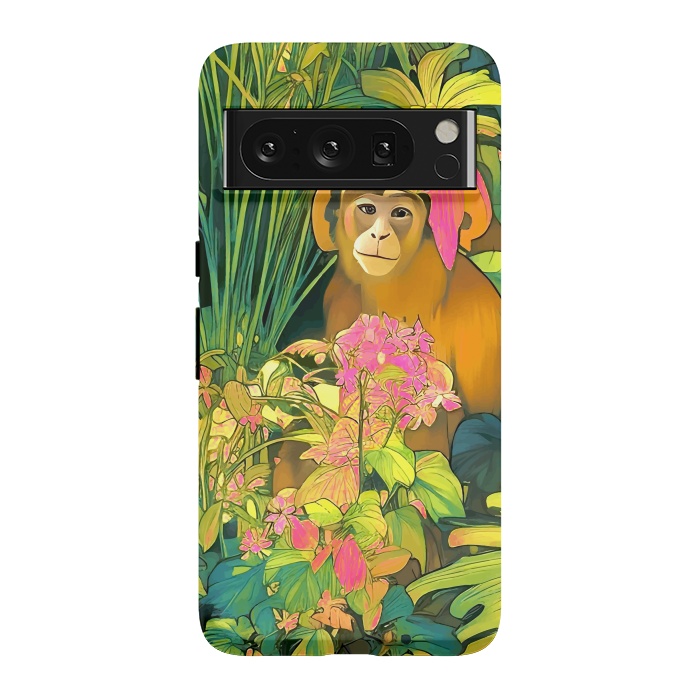 Pixel 8 Pro StrongFit Daydreamer, Coming of Age Monkey Tropical Jungle Plants, Wildlife Botanical Nature Forest Bohemian Animals by Uma Prabhakar Gokhale
