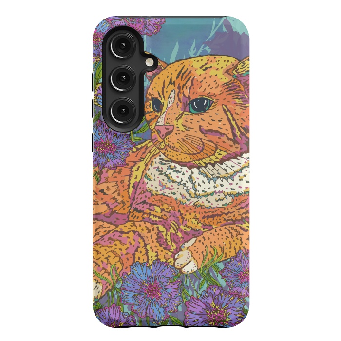 Galaxy S24 Plus StrongFit Ginger Cat in Flowers by Lotti Brown