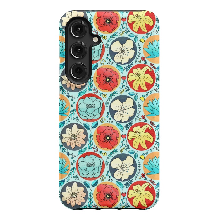 Galaxy S24 Plus StrongFit Polka Dot Floral On Navy  by Tigatiga