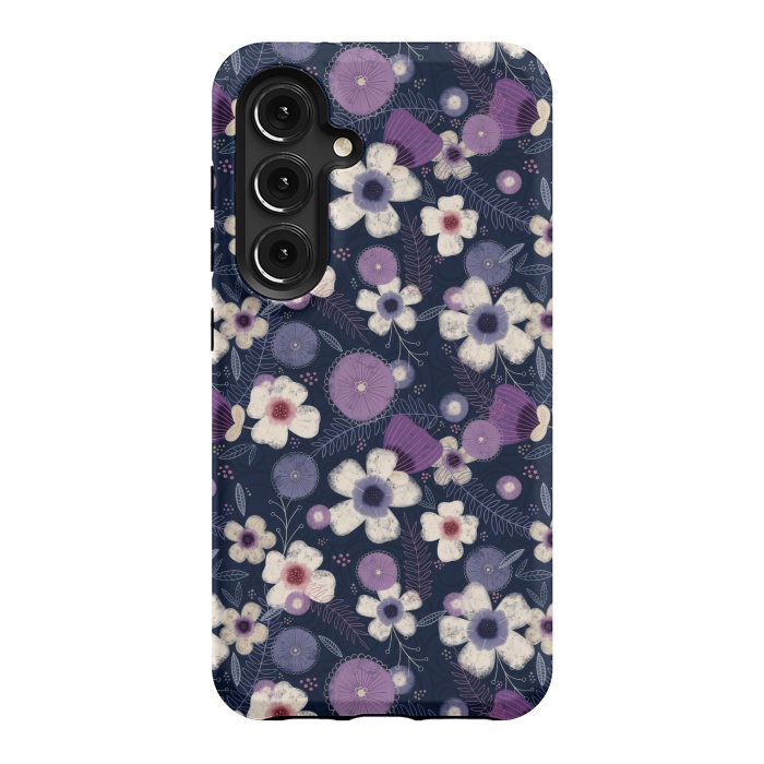 Galaxy S24 StrongFit Navy & Purple Floral by Noonday Design