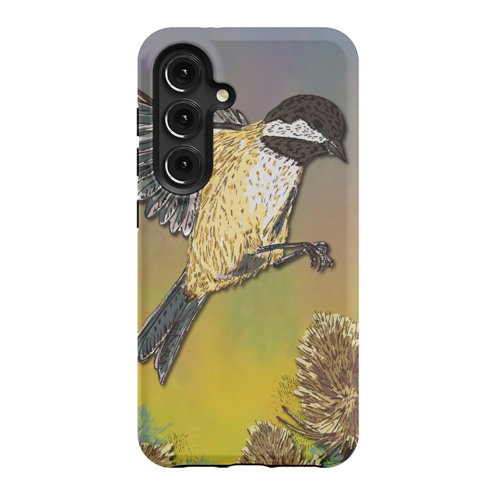 Galaxy S24 StrongFit Coal Tit and Teasels by Lotti Brown