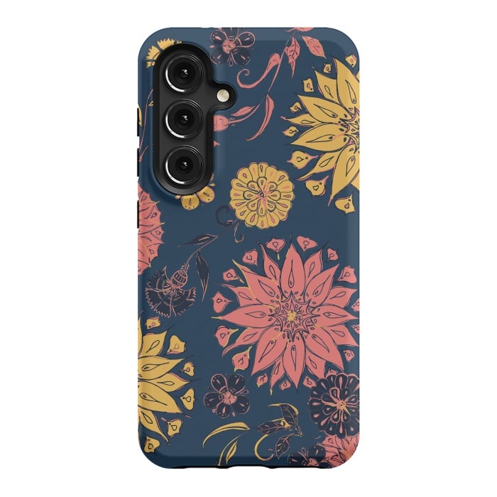 Galaxy S24 StrongFit Multi-Florals - Blue, Pink & Yellow by Lotti Brown