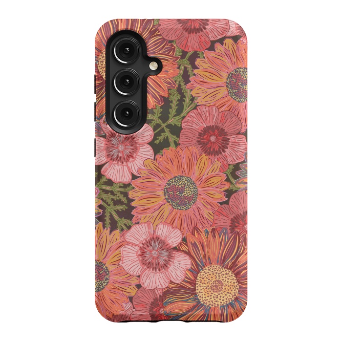 Galaxy S24 StrongFit Retro Pink Daisies by Lotti Brown