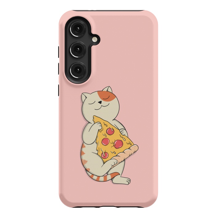 Galaxy S24 Plus StrongFit Cat and Pizza Pink by Coffee Man