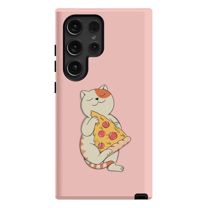 Galaxy S24 Ultra StrongFit Cat and Pizza Pink by Coffee Man