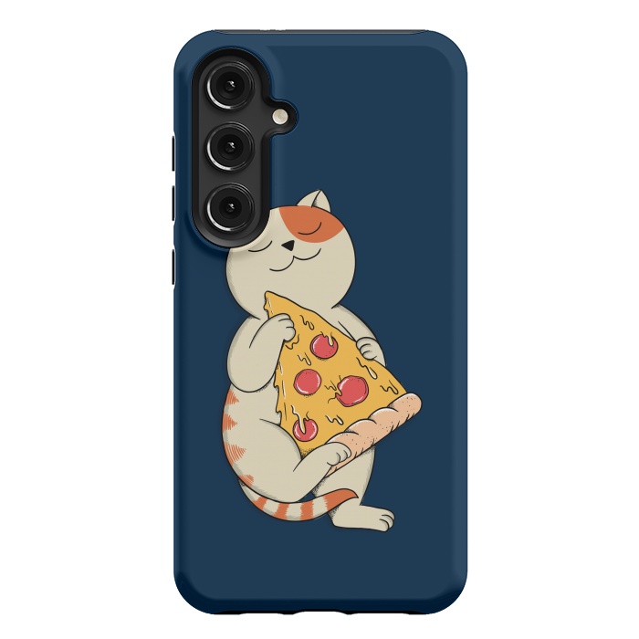 Galaxy S24 Plus StrongFit Cat and Pizza Blue by Coffee Man