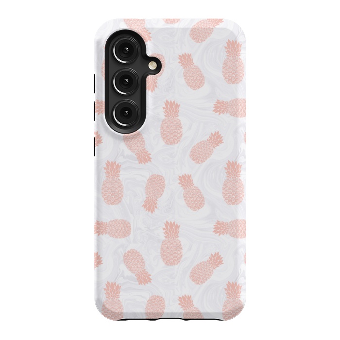Galaxy S24 StrongFit Pink Pineapples on White Marble by Julie Erin Designs
