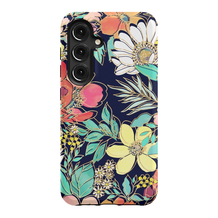Galaxy S24 StrongFit Cute girly pink floral golden strokes design by InovArts