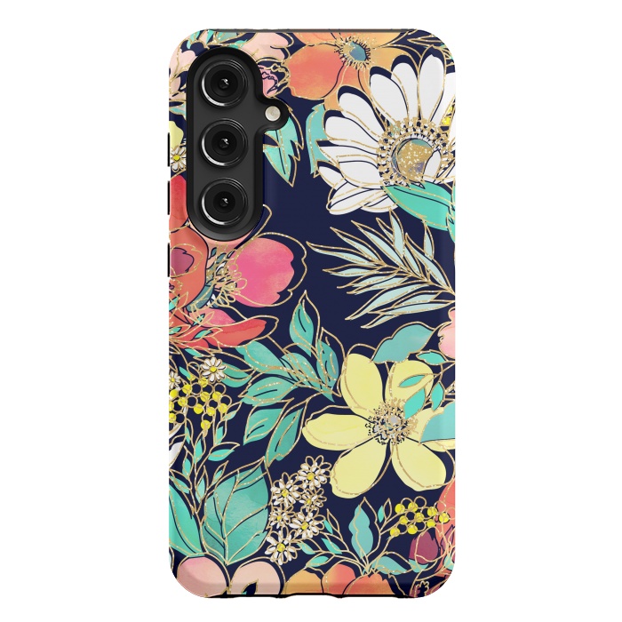 Galaxy S24 Plus StrongFit Cute girly pink floral golden strokes design by InovArts