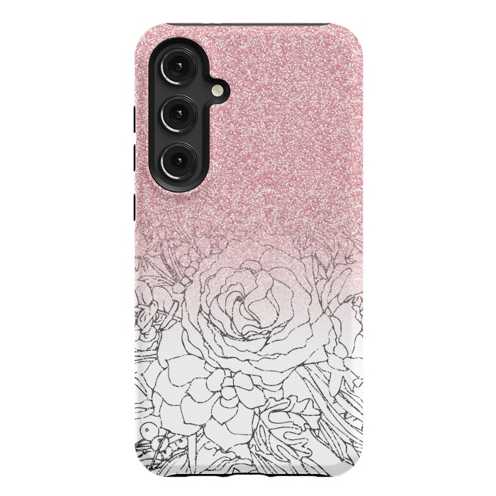 Galaxy S24 Plus StrongFit Elegant Floral Doodles Pink Gradient Glitter Image by InovArts