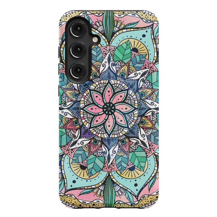 Galaxy S24 Plus StrongFit Bohemian Colorful Watercolor Floral Mandala by InovArts