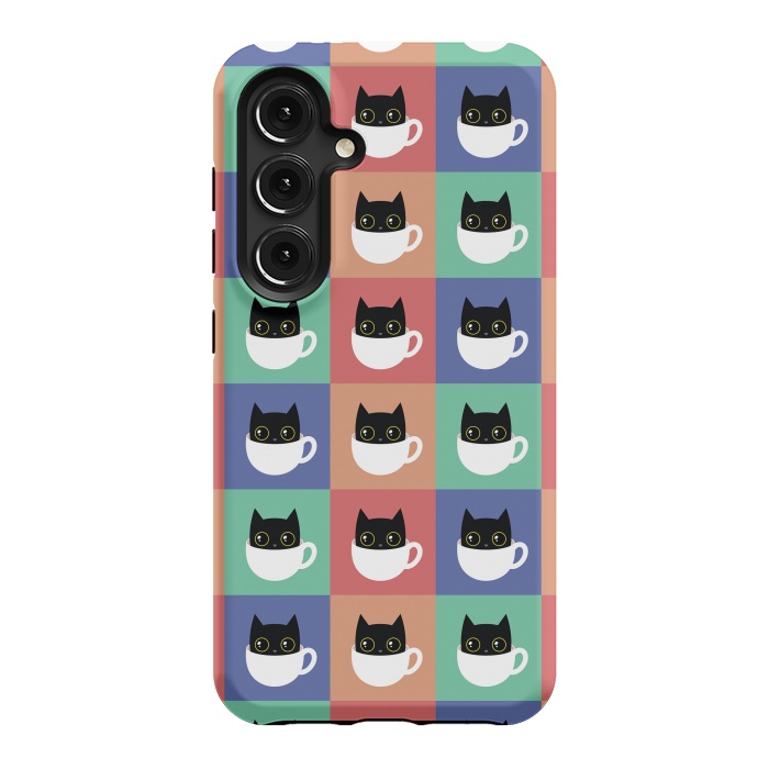 Galaxy S24 StrongFit Coffee  cat pattern by Laura Nagel