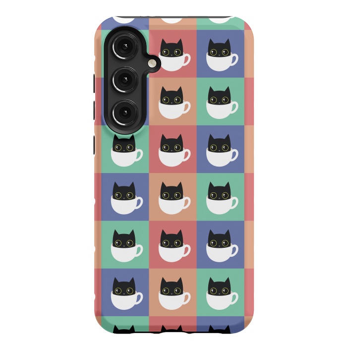Galaxy S24 Plus StrongFit Coffee  cat pattern by Laura Nagel