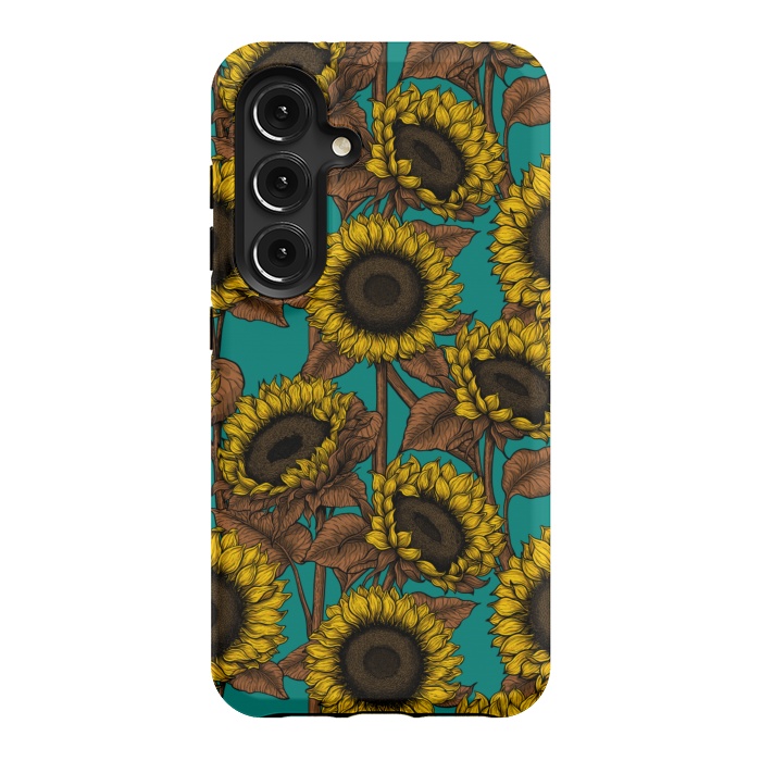 Galaxy S24 StrongFit Sunflowers on turquoise by Katerina Kirilova