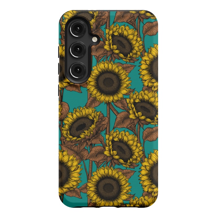 Galaxy S24 Plus StrongFit Sunflowers on turquoise by Katerina Kirilova