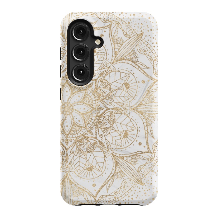 Galaxy S24 StrongFit Trendy Gold Floral Mandala Marble Design by InovArts