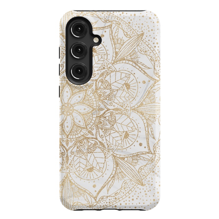 Galaxy S24 Plus StrongFit Trendy Gold Floral Mandala Marble Design by InovArts