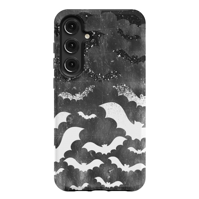 Galaxy S24 Plus StrongFit Silver glitter Halloween bats by Oana 