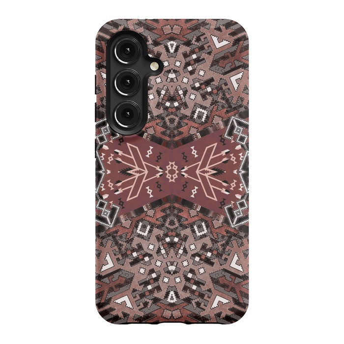 Galaxy S24 StrongFit Ethnic geometric pattern in autumnal brown by Oana 