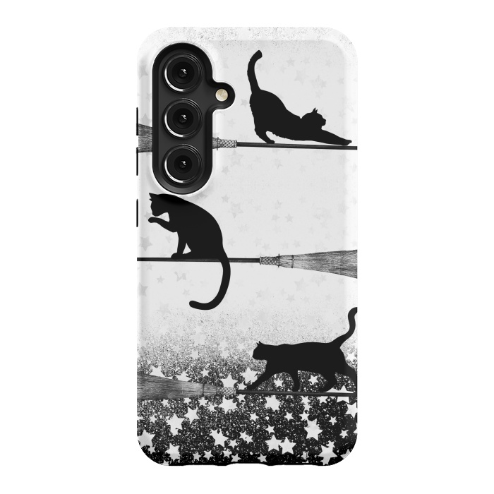 Galaxy S24 StrongFit black cats flying on witch brooms by Oana 