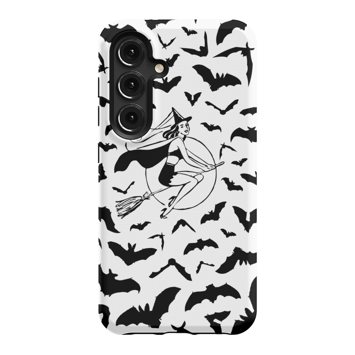 Galaxy S24 StrongFit Witch and flying bats vintage illustration by Oana 
