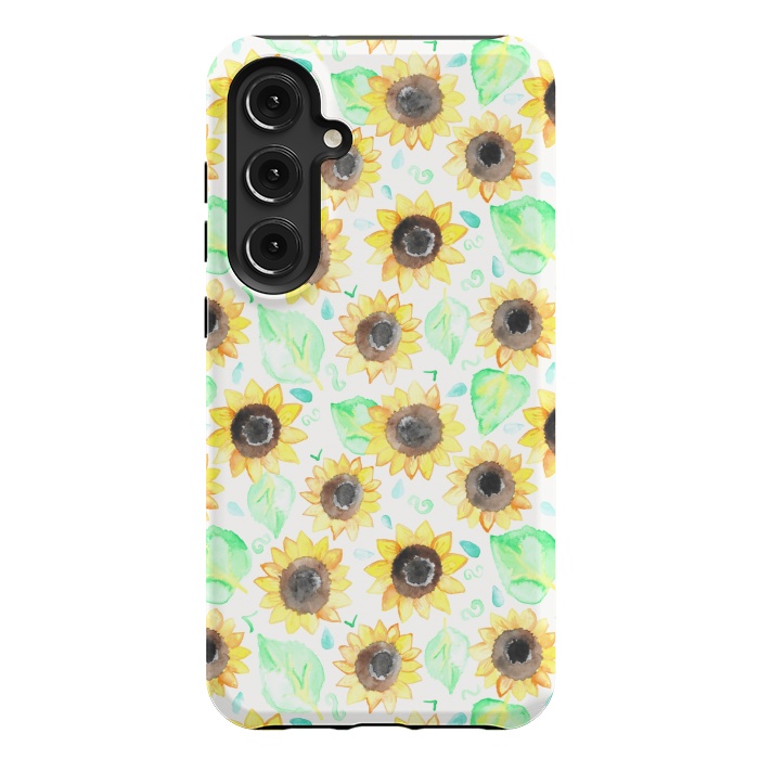 Galaxy S24 Plus StrongFit Cheerful Watercolor Sunflowers by Tangerine-Tane