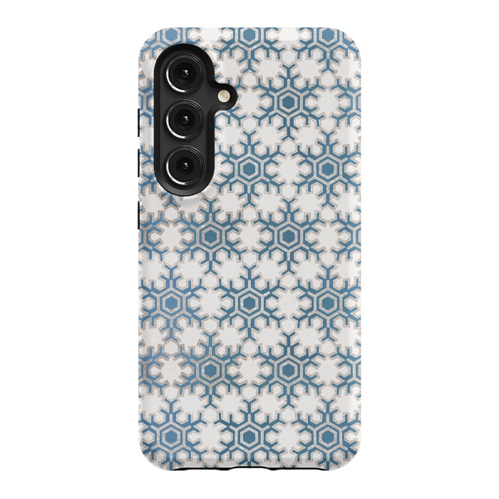 Galaxy S24 StrongFit Blue silver snowflakes christmas pattern by Oana 
