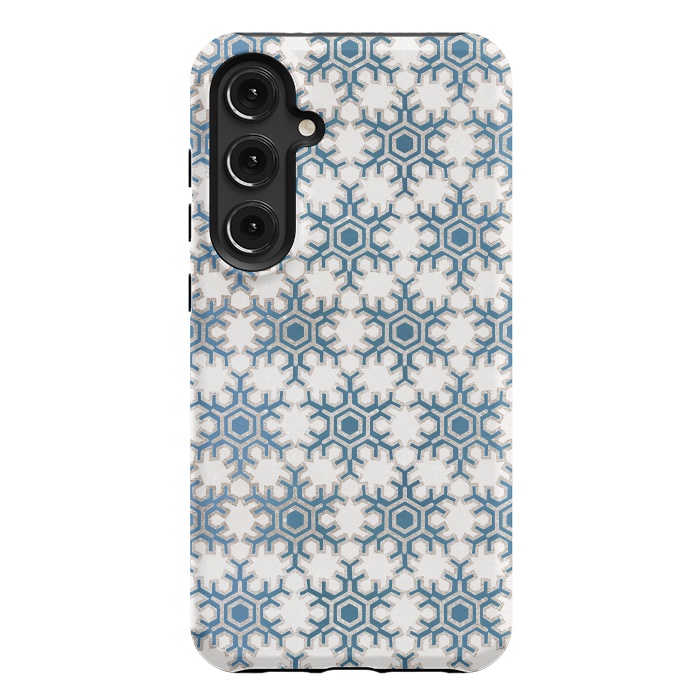 Galaxy S24 Plus StrongFit Blue silver snowflakes christmas pattern by Oana 