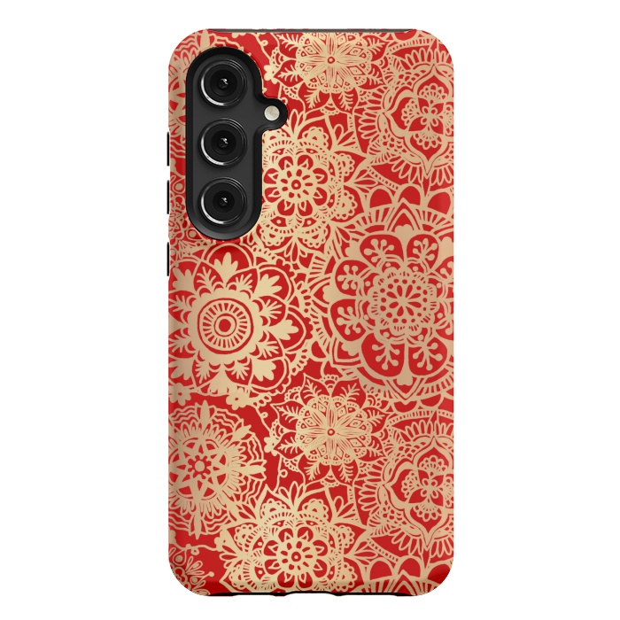 Galaxy S24 Plus StrongFit Red and Gold Mandala Pattern by Julie Erin Designs
