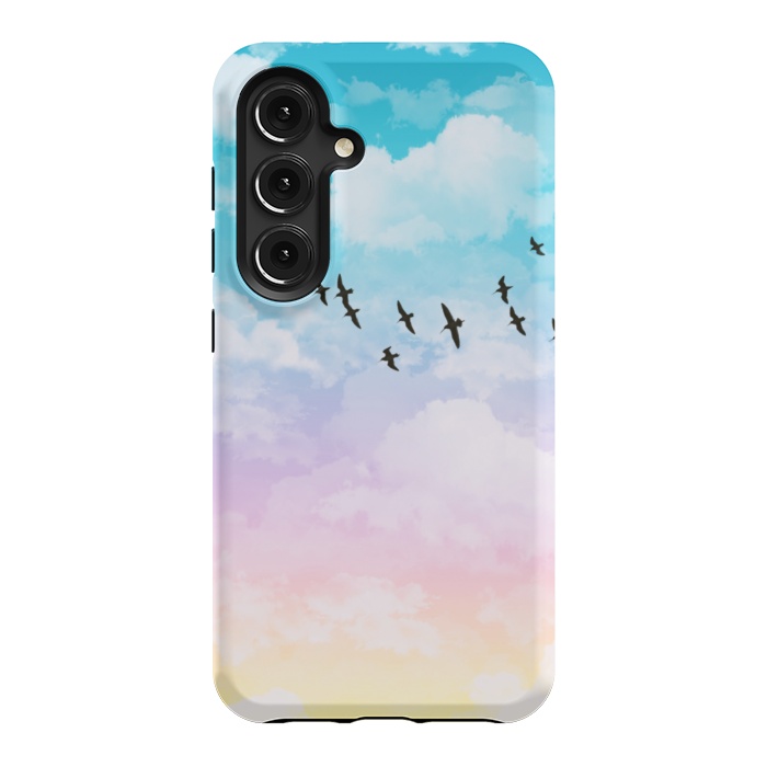 Galaxy S24 StrongFit Pastel Clouds with Birds by Julie Erin Designs