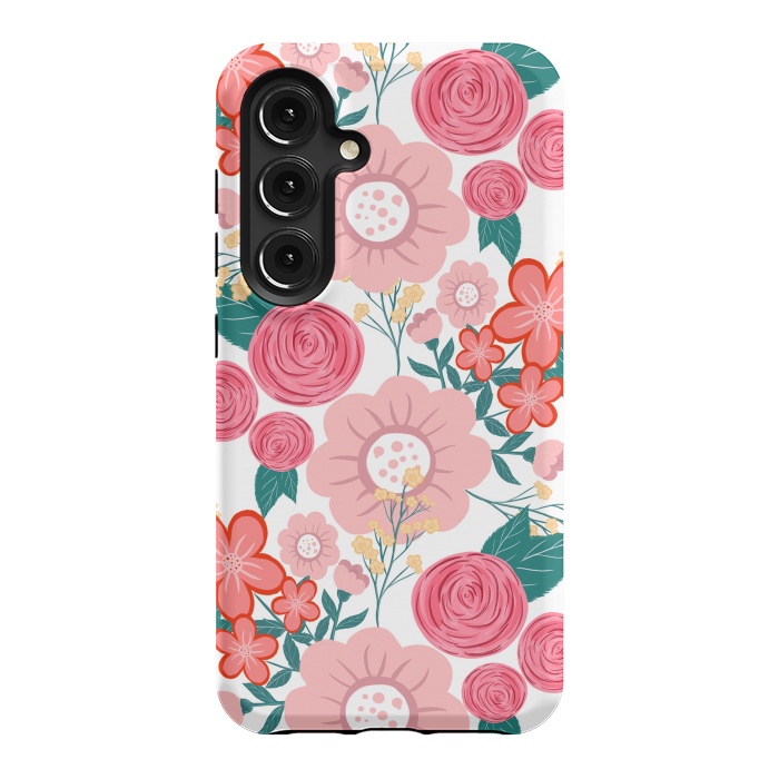 Galaxy S24 StrongFit Cute girly pink Hand Drawn Flowers design by InovArts