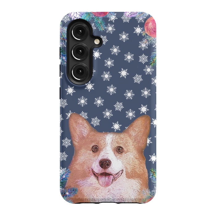 Galaxy S24 StrongFit Corgi, snowflakes and winter decorations by Oana 