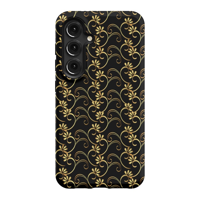 Galaxy S24 StrongFit golden black floral pattern by MALLIKA