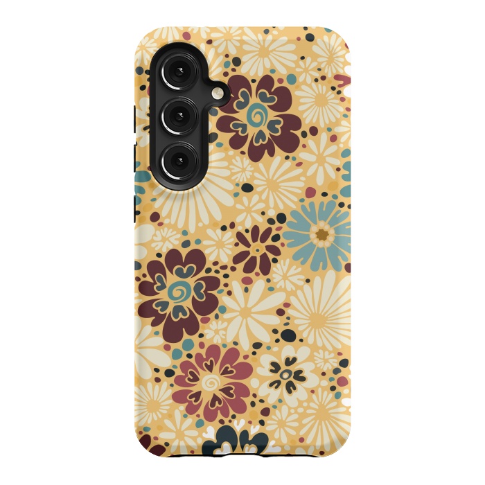Galaxy S24 StrongFit 70s Valentine Flowers in Blue and Yellow by Paula Ohreen