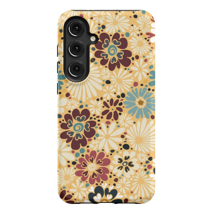 Galaxy S24 Plus StrongFit 70s Valentine Flowers in Blue and Yellow by Paula Ohreen