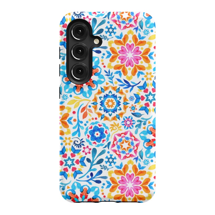 Galaxy S24 StrongFit Watercolor Kaleidoscope Floral - brights by Micklyn Le Feuvre