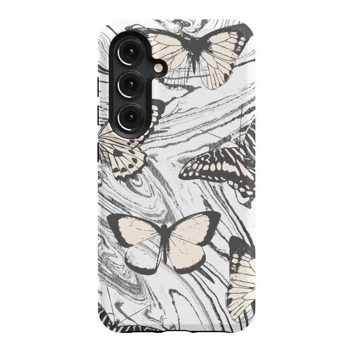 Galaxy S24 StrongFit Butterflies and black ink marble by Oana 