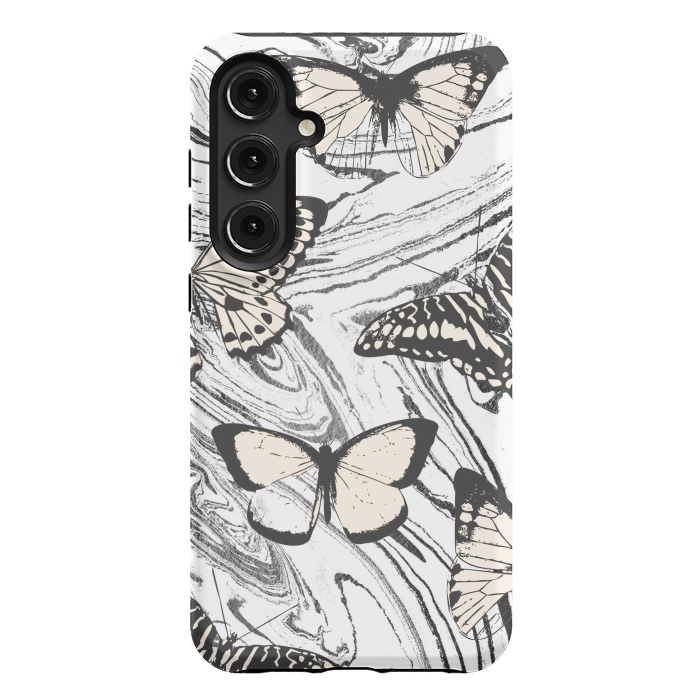 Galaxy S24 Plus StrongFit Butterflies and black ink marble by Oana 