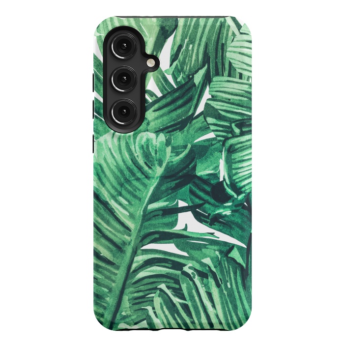 Galaxy S24 Plus StrongFit Tropical State of Mind | Watercolor Palm Banana Leaves Painting | Botanical Jungle Bohemian Plants by Uma Prabhakar Gokhale