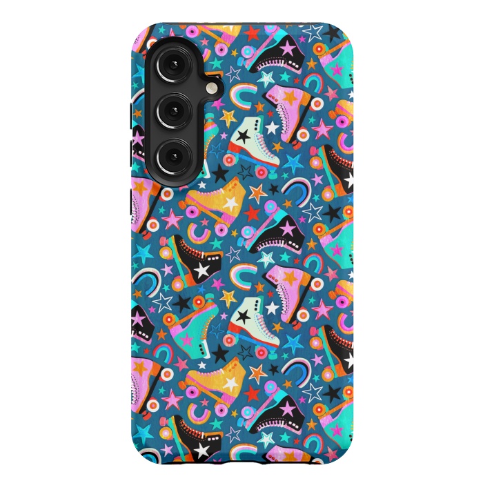 Galaxy S24 Plus StrongFit Retro Rainbow Roller Skates and Stars by Micklyn Le Feuvre