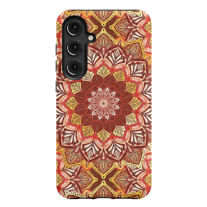 Galaxy S24 Plus StrongFit Boho Mandala in Rust Red and Faux Gold by Micklyn Le Feuvre