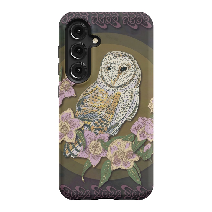 Galaxy S24 StrongFit Owl & Hellebore by Lotti Brown