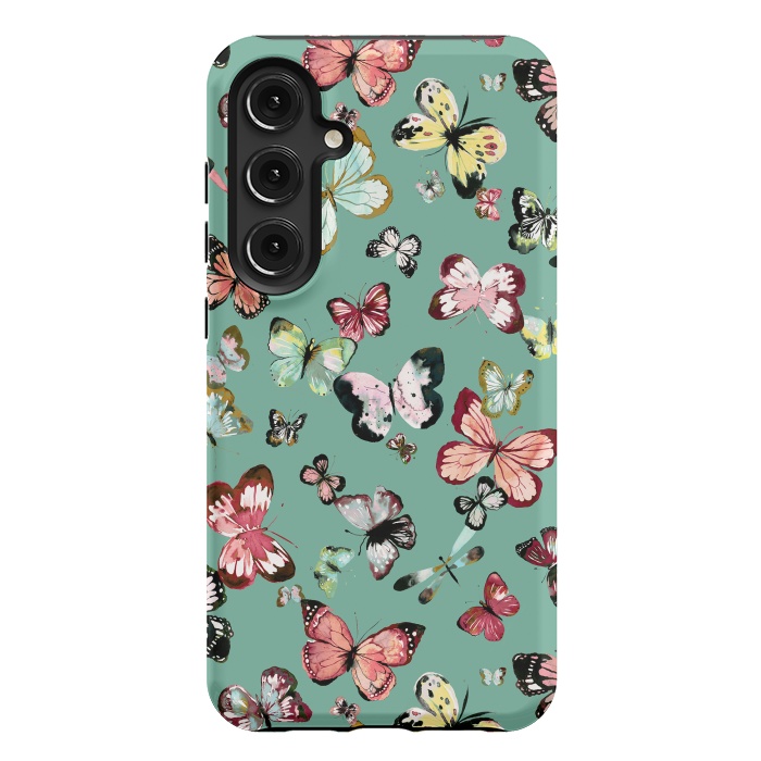 Galaxy S24 Plus StrongFit Flying Butterflies Watercolor Teal by Ninola Design