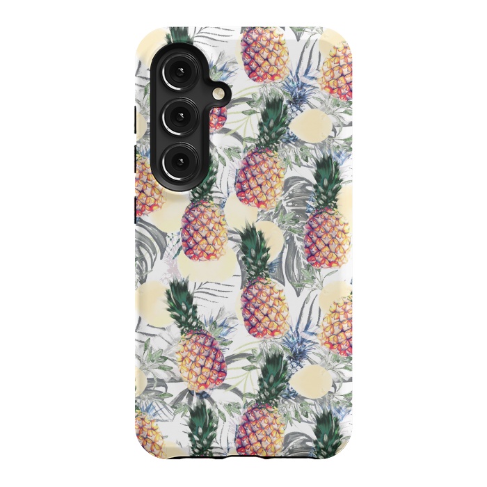 Galaxy S24 StrongFit Pineapples and tropical leaves colorful pattern by Oana 