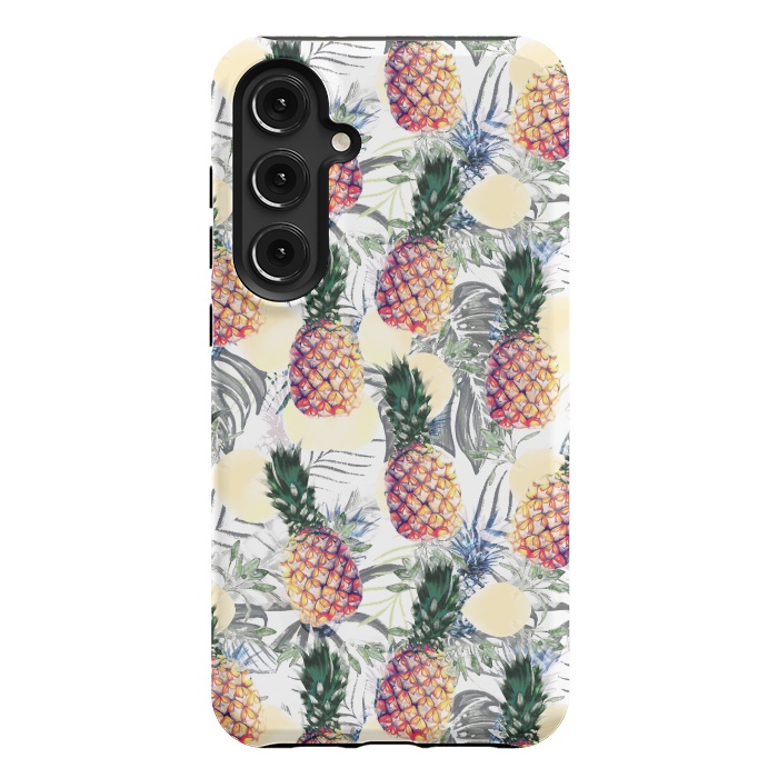 Galaxy S24 Plus StrongFit Pineapples and tropical leaves colorful pattern by Oana 