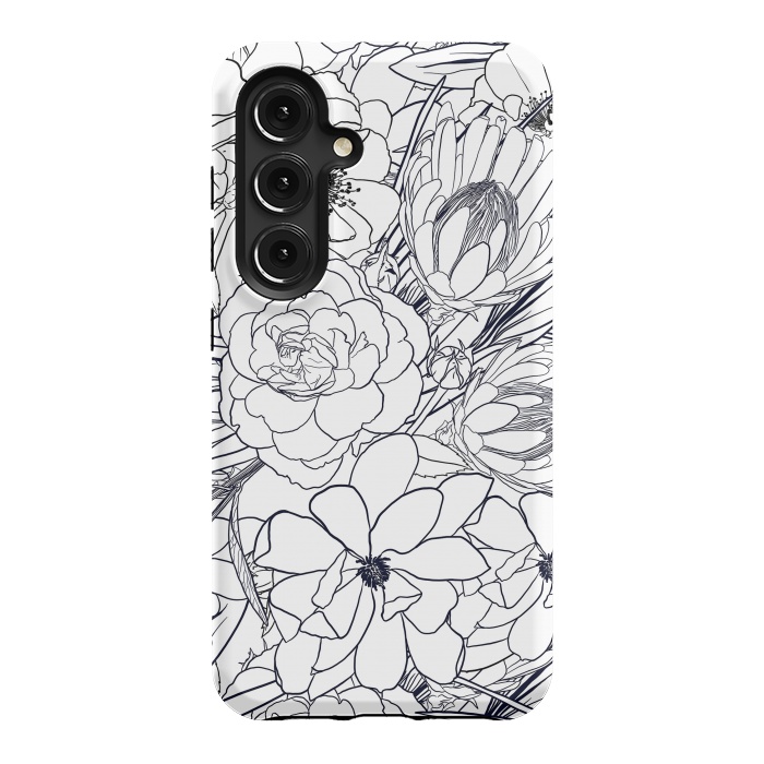 Galaxy S24 StrongFit Modern Line Art Hand Drawn Floral Girly Design by InovArts