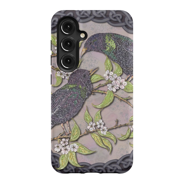 Galaxy S24 StrongFit Celtic Starlings in Blossom by Lotti Brown