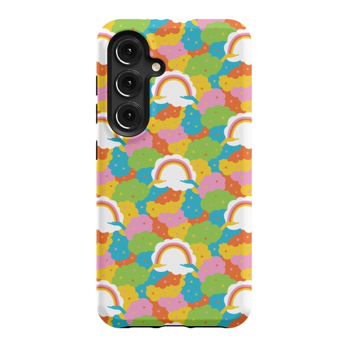 Galaxy S24 StrongFit Rainbows, clouds, hands, We're in This Together repeat pattern in pastels by Portia Monberg