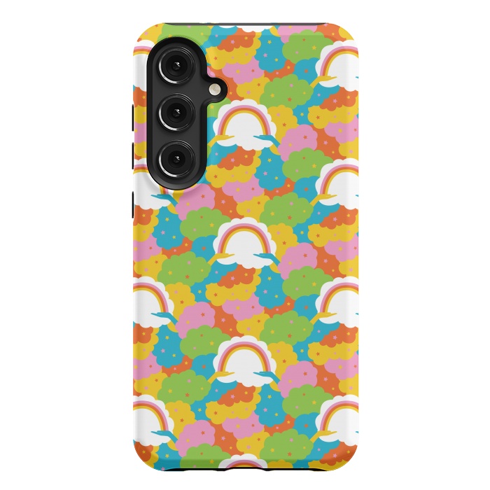Galaxy S24 Plus StrongFit Rainbows, clouds, hands, We're in This Together repeat pattern in pastels by Portia Monberg